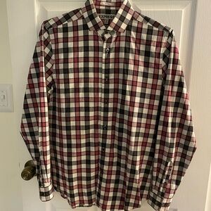Express Men’s Fitted L/S Button Down, Size S, Black/White/Pink Plaid